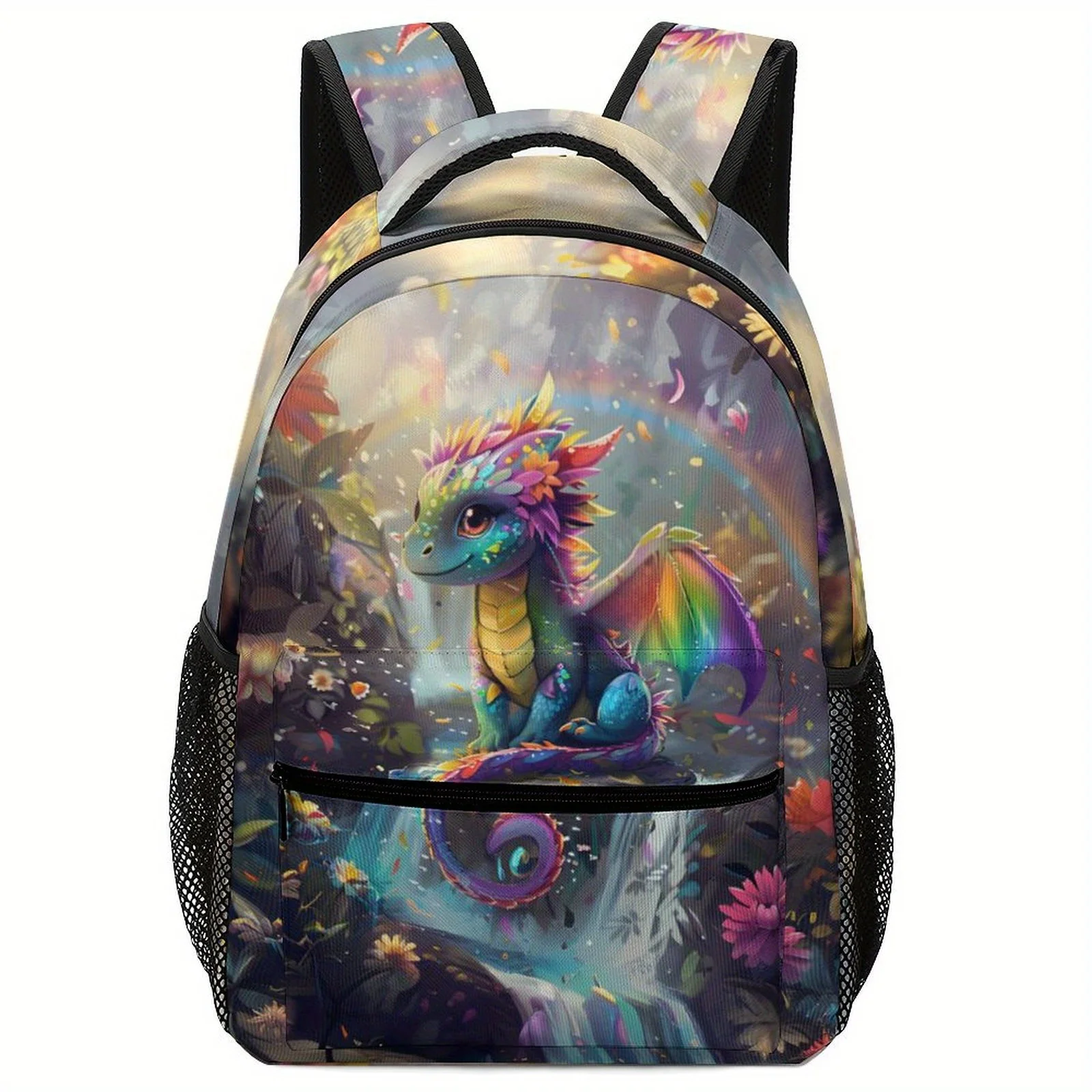 

Colorful Little Dragons Flowers Rainbo Fashionable Printed Backpack Lightweight And Durable Fabric with Adjustable Shoulder
