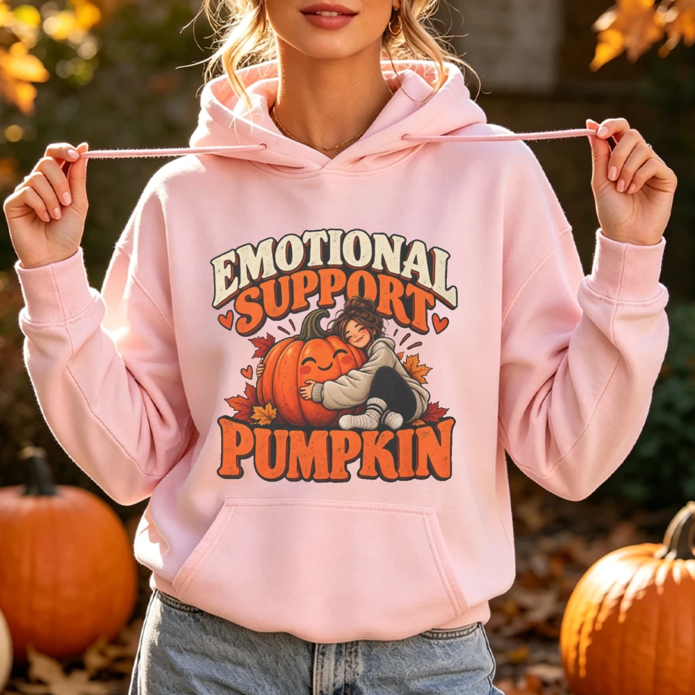 Emotional Support Pumpkin Hoodies Women Halloween Autumn Graphic Sweatshirt Loose Casual Pullover Y2K Tops Winter Clothes Women