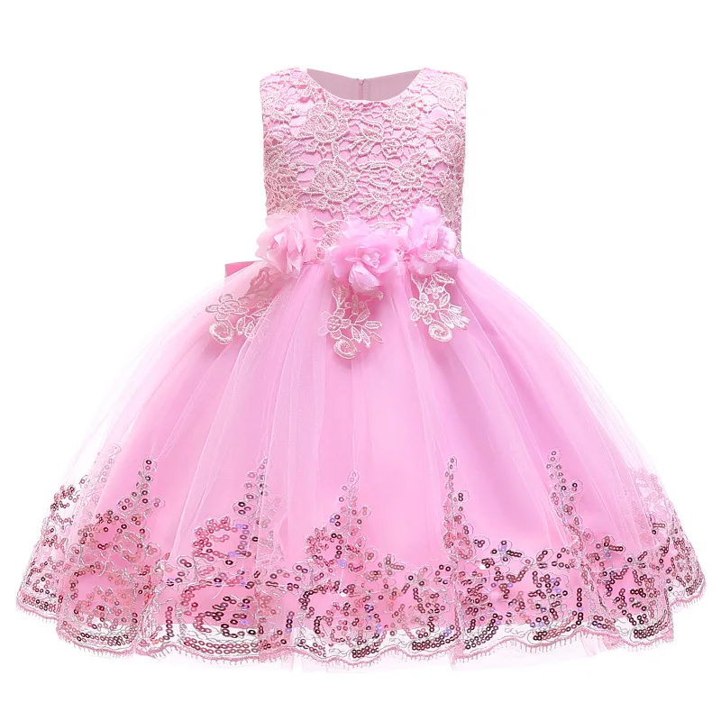 Children Girls Princess Dress Beads Bow Baby Girls Christmas Party Dress Floral Ceremony Elegant Girls Costume Ball Gown