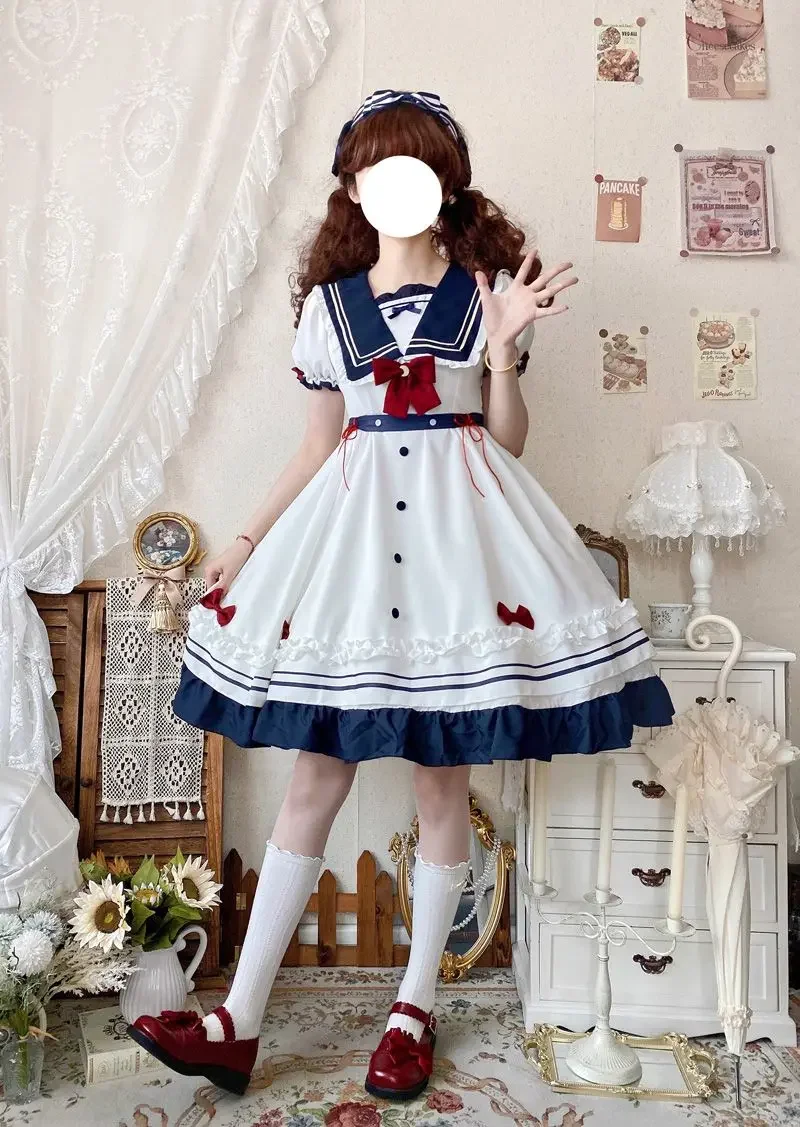 2025 neue Frühling Sommer Adrette Sailor Navy Kragen Bogen Süße Kleid Akademie Täglichen Kleider Stern Meer Lolita OP Kawaii Kleid Frauen