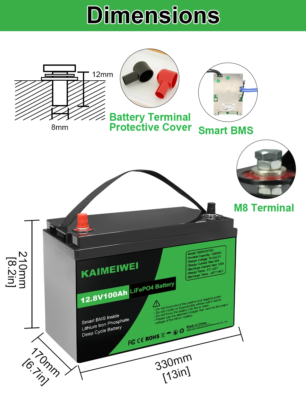 EU Stock ! Duty-free ! 12v 100Ah LiFePO4 Battery Pack Lithium Iron Phosphate Battery for Solar Power System RV House Trolling
