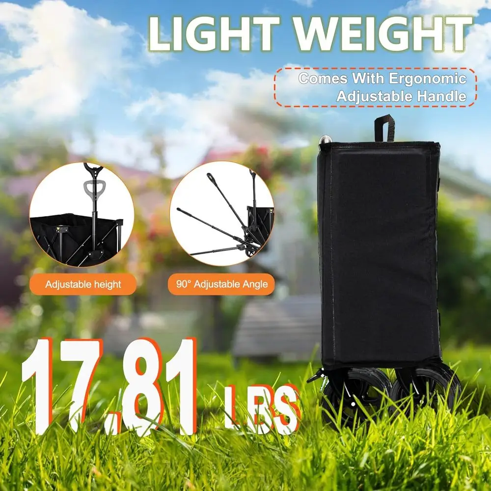 All-Terrain Folding Utility Wagon with Large Capacity for Shopping, Beach, and Sports, 150L, Black