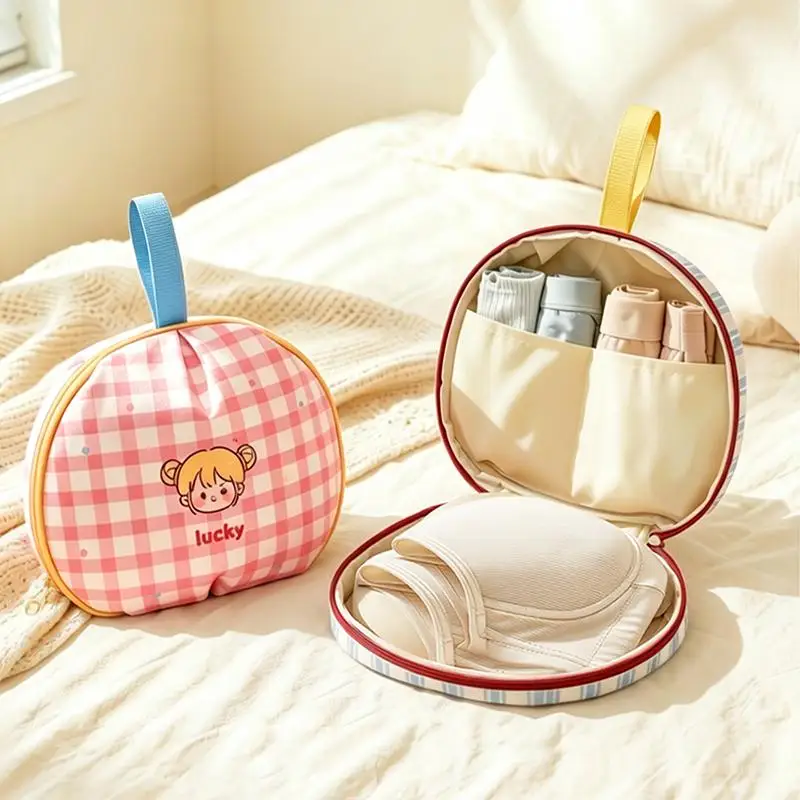 Portable Travel Bra Organizer Cartoon Divided Grids Lingerie Organizer Pouch Lightweight Durable Underwear Storage Bag
