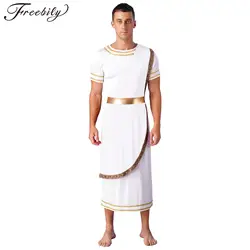 Ancient Greek Men Roman Toga Costume Short Sleeve Retro Robe Medieval Knight Warrior Halloween Theme Party Fancy Dress Costume
