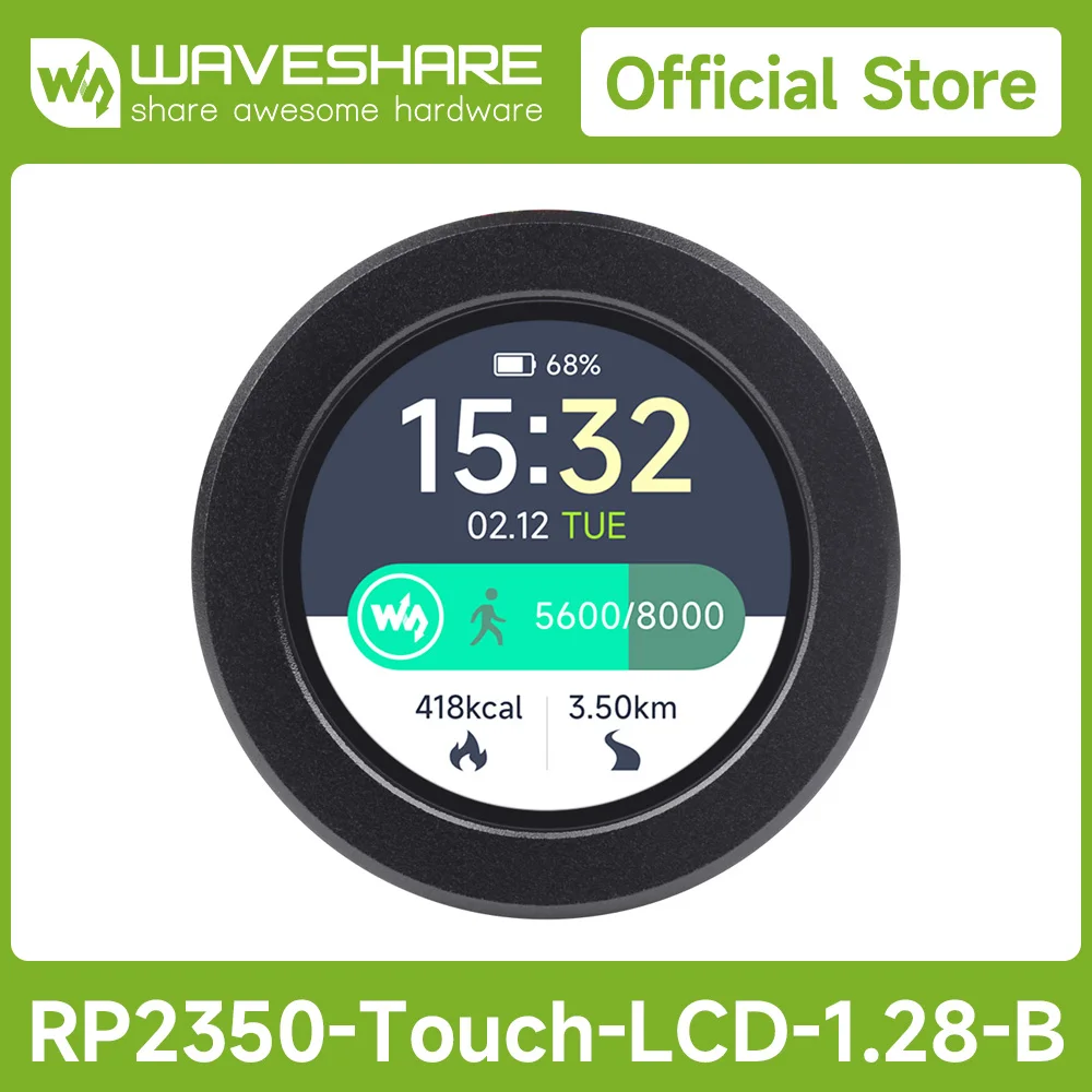 Waveshare RP2350 MCU Board,With 1.28inch Round Touch LCD, Dual-core & Dual-architecture Design, 240×240 Pixels, 65K Color, IPS