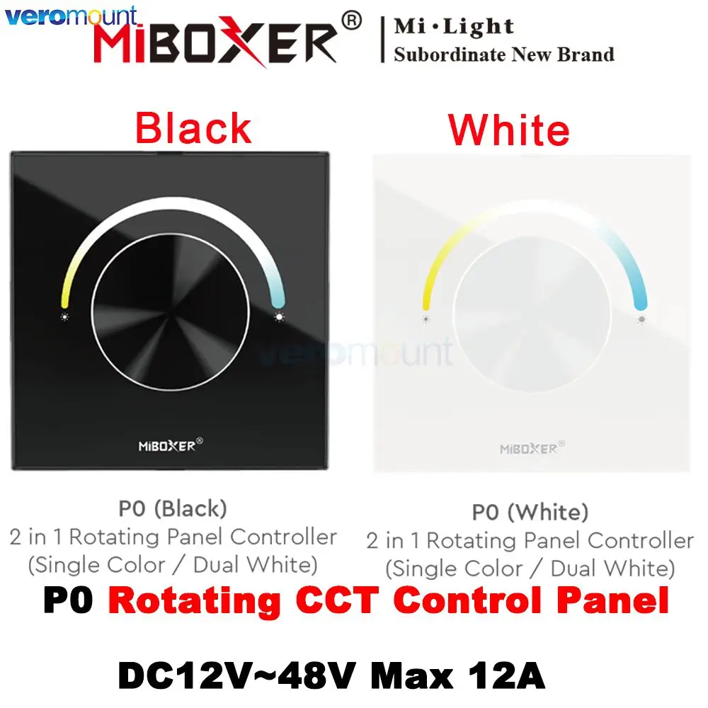 P0 MiBoxer Rotating Switch Panel Color Temperature Brightness Dimming Knob LED Controller Wall Mounted For DC12-24V CCT DIM Lamp