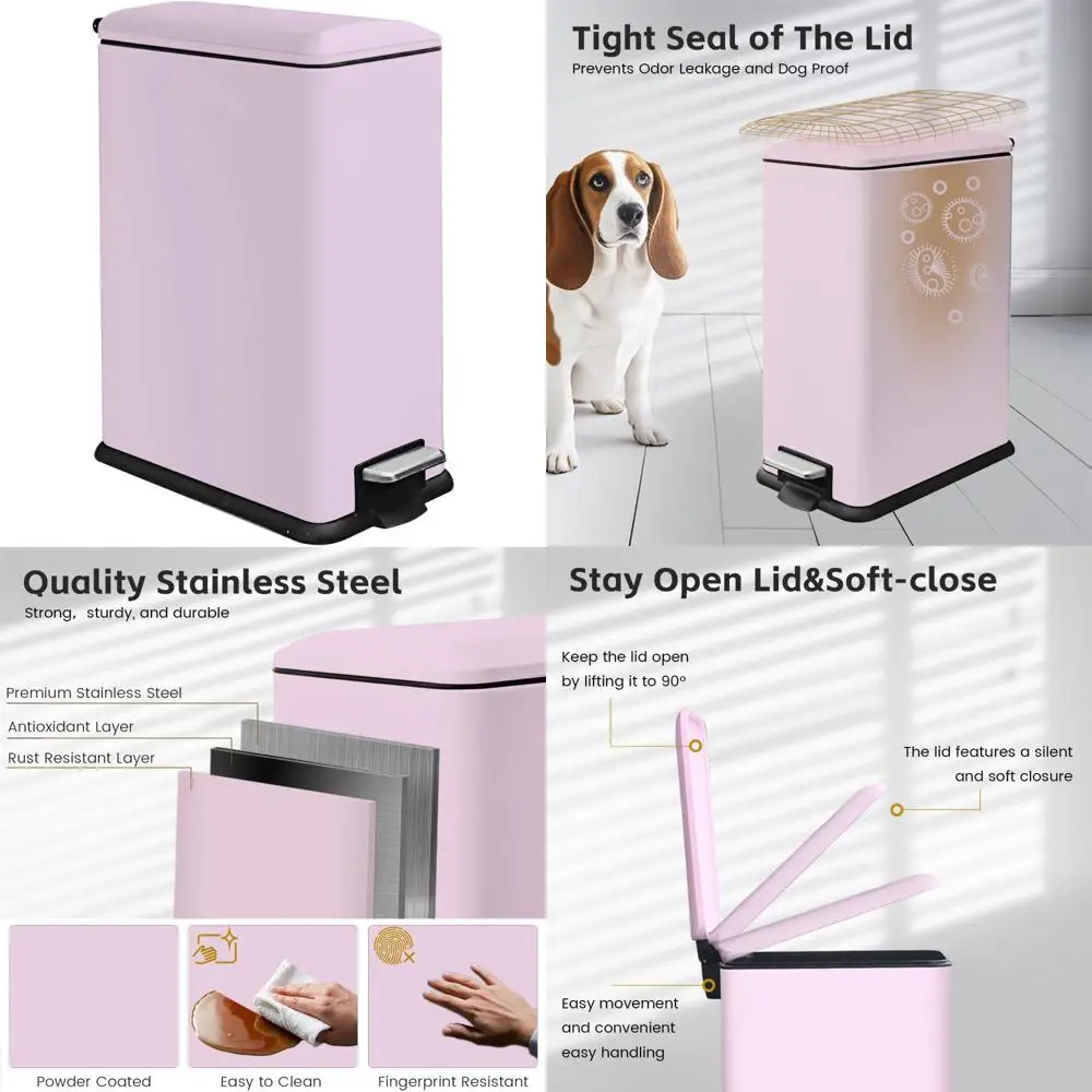 12-Gallonen-Mülleimer aus Edelstahl mit Absenkautomatikdeckel, abnehmbarem Eimer, Fingerabdruckbeständig, Geruchskontrolle, Pedalbetätigung f