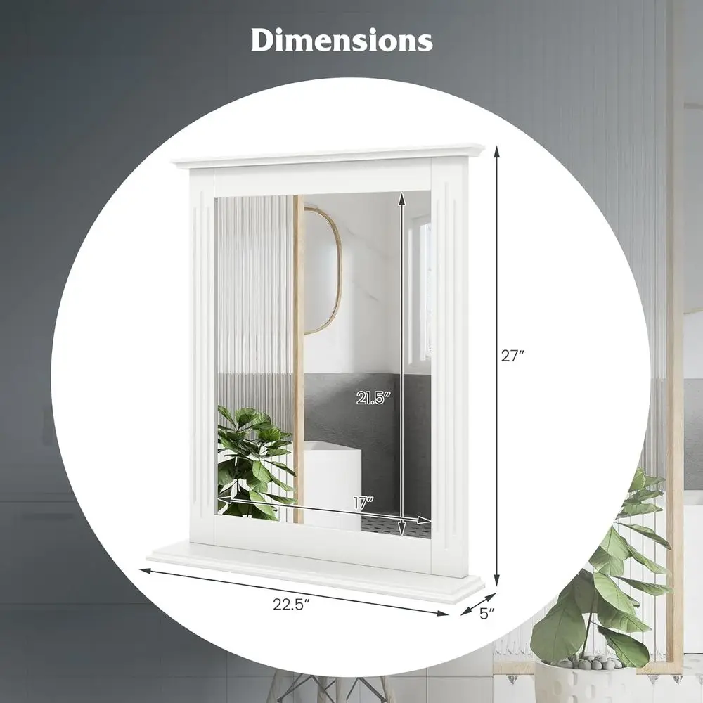 Espejo de pared blanco con estante, espejo de tocador sobre lavabo para baño, dormitorio y más