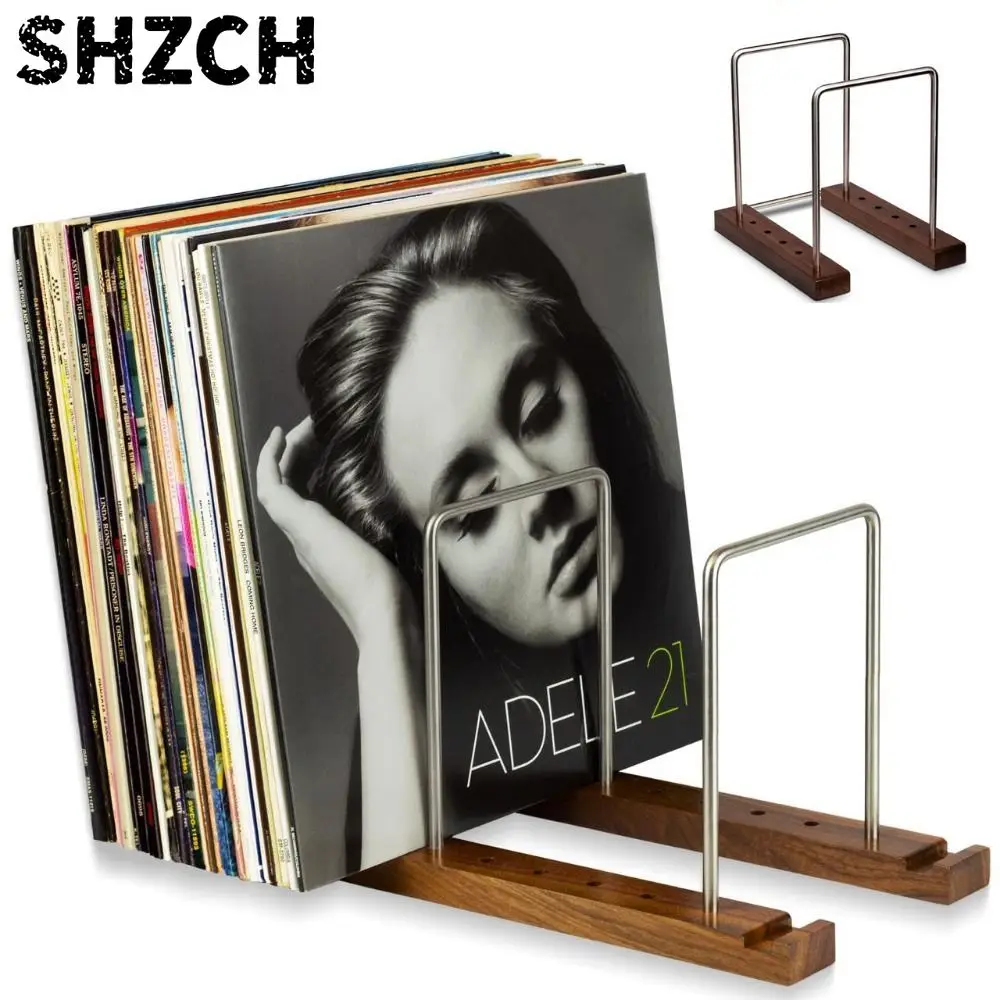Retro Solid Walnut Vinyl Record Holder Adjustable Space Saving Album Display Holder Portable Record Stand