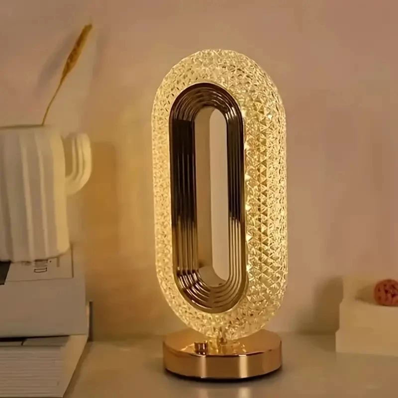 1pc Luxury Oval Crystal Table Lamp, Mini USB Charging Lamp for Office, Bedside Night Light Decorative Round Table Lamp for Bedro