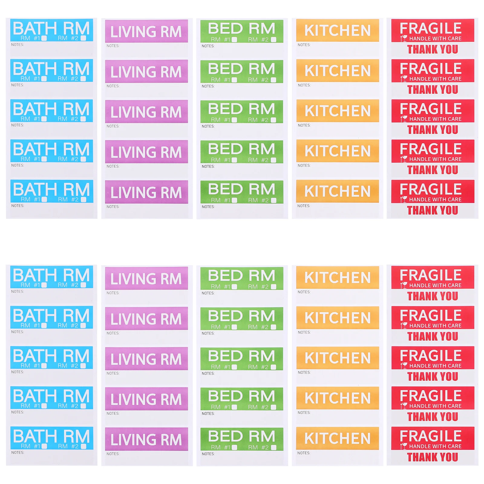 

100pcs Moving Labels Self-Adhesive Fragile Stickers Colored Box Label For Shipping Room Bathroom Kitchen Storage Boxes Large