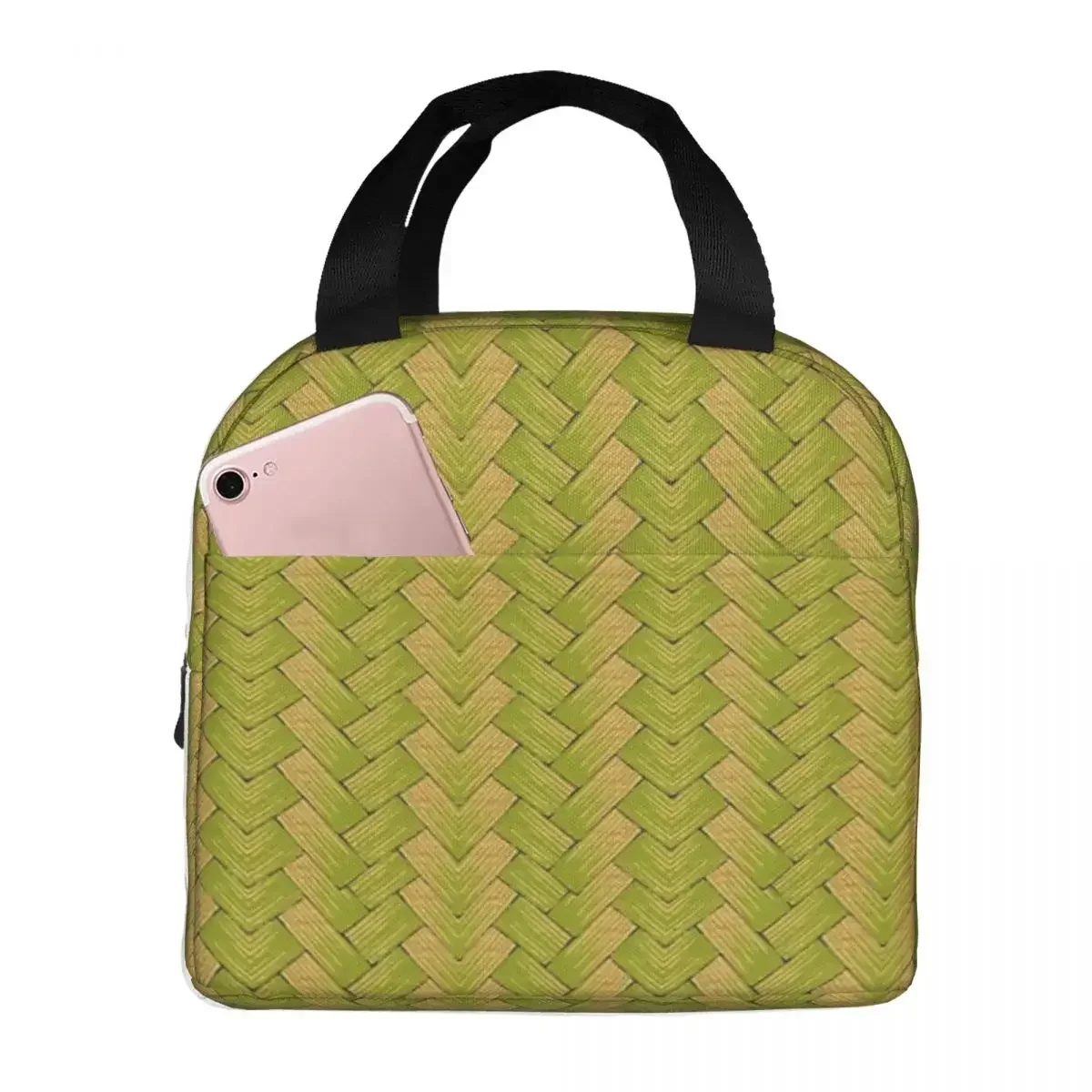 Traditional Bamboo Weave Pattern Lunch Bento Bags Portable Aluminum Foil thickened Thermal Cloth Lunch Bag for Women Men Boy