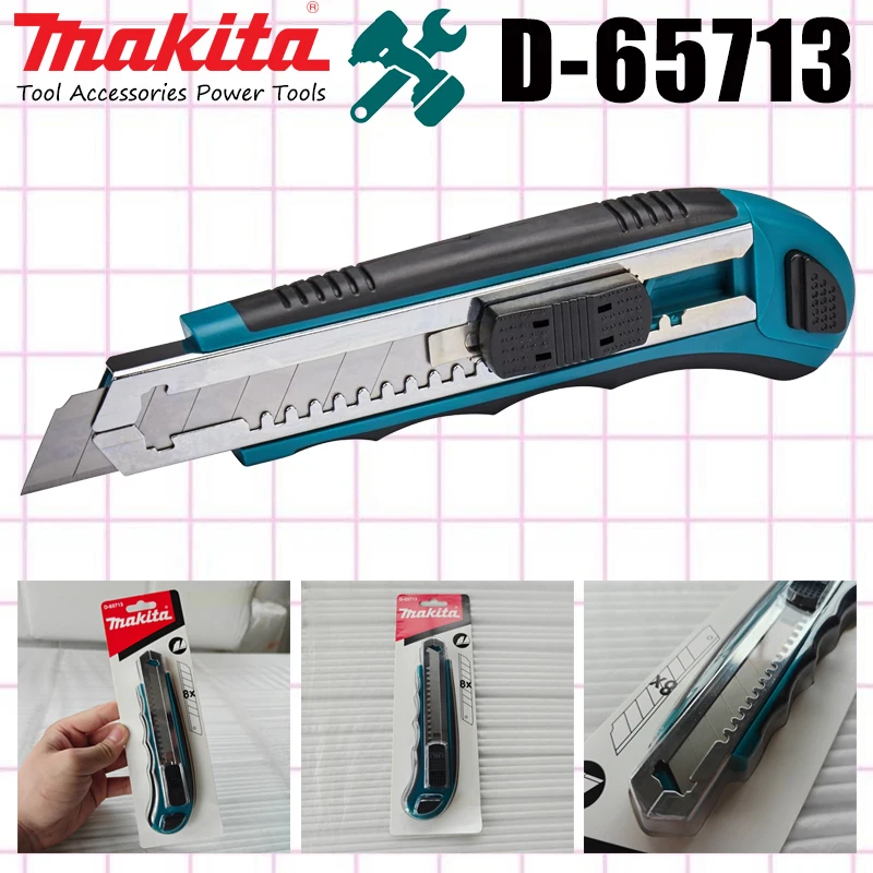 Makita D-65713 Heavy Duty Snap-Off Utility Knife Anti-Slip Ergonomic Rubber Grip Mechanism 8-Point Snap-Off Blade