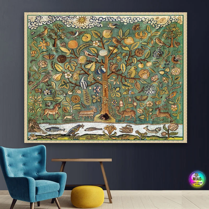 Tree of Life Tapestry Boho Room Decor Painting Retro Large Fabric Home  Decoration Mystery Tree Vintage Art Wall Hanging Wishing