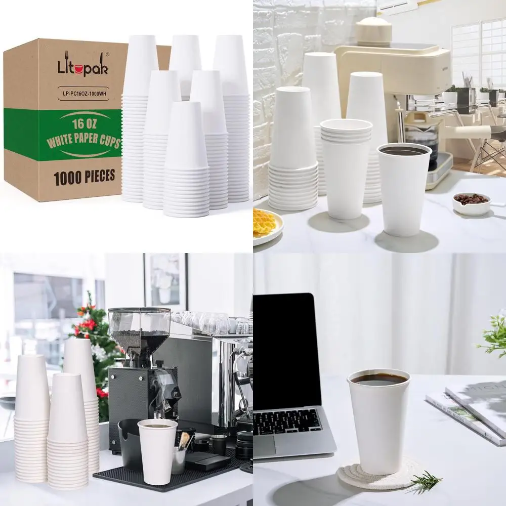 

Белые одноразовые бумажные стаканчики на 16 унций — упаковка из 1000 штук для кофе, офисов, школ и ресторанов.