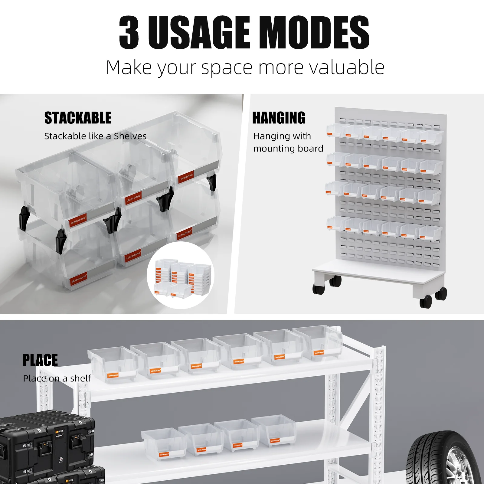 Afbeelding 4: 6/24 stuks transparante stapelbare plastic opbergdozen - garage-organizer containers voor gereedschap