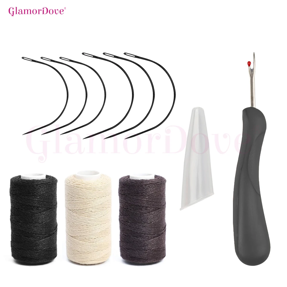 GlamorDove Weft Hair Extension Sewing Kit – Curved Needles, Threads & Seam Ripper for Sew-In Extensions