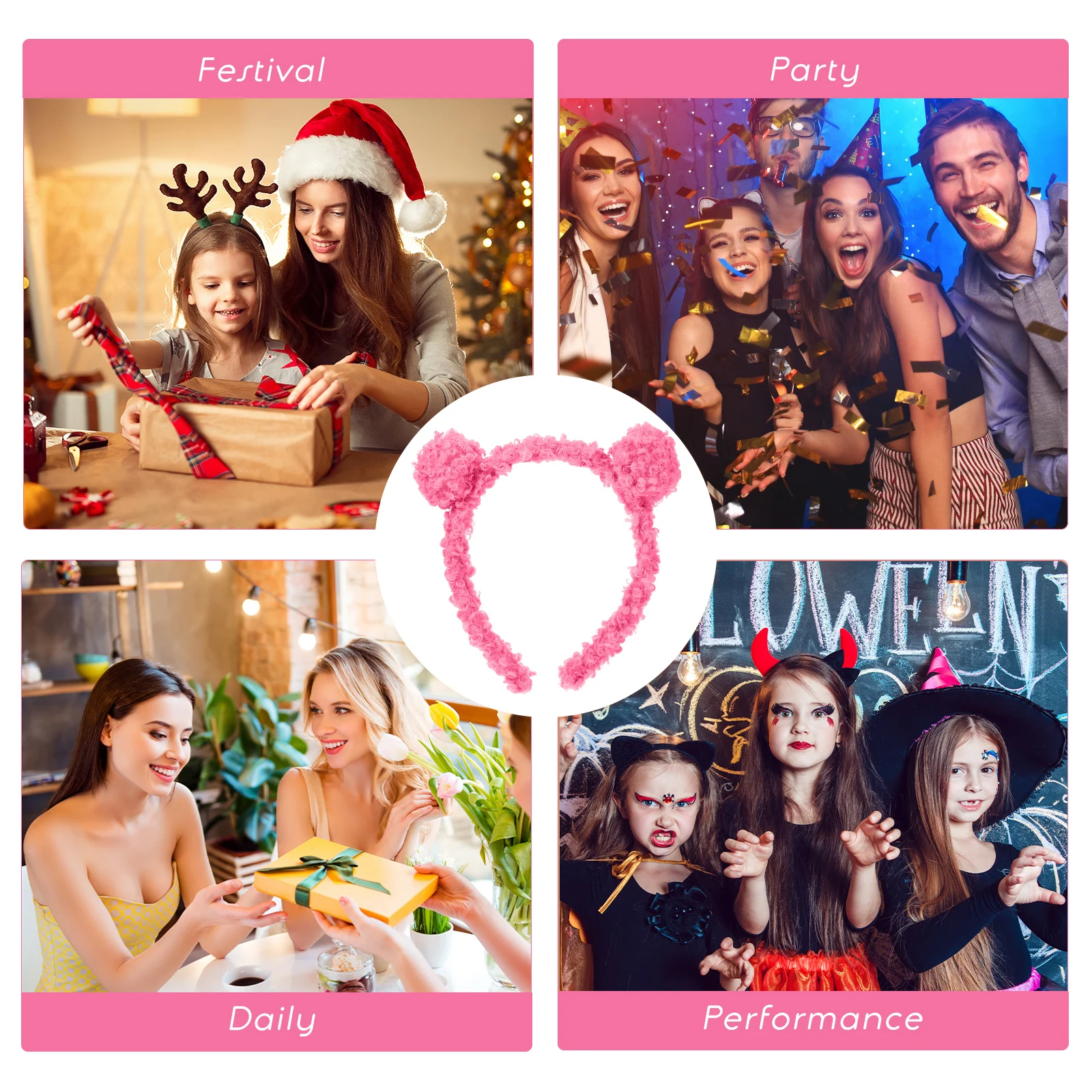 

6Pcs Bear Ears Headbands Cute Decorative Hair Hoops Elastic Kids Headdress Birthday Party Cosplay Travel Accessories