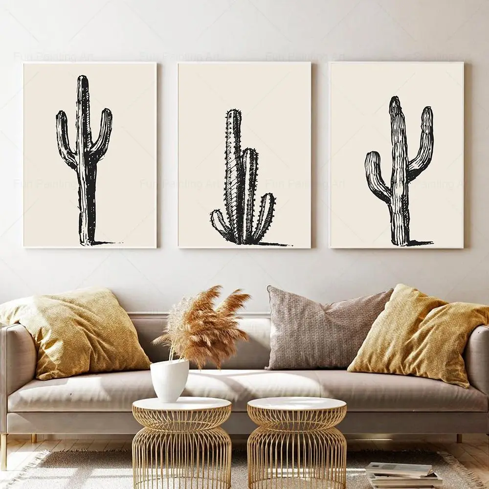 Canvas Painting Wall Art Saguaro Succulent Print Cactus Posters Minimalist Modern Mid Cuntry Artwork Decoration for Living Room