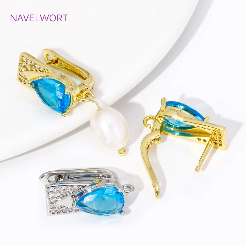 Luxury 18K Gold Plated Brass Shvenzy Earring Hooks,Inlaid Zircon Earwire Fixtures Basic Fastener,For DIY Earring Making Findings