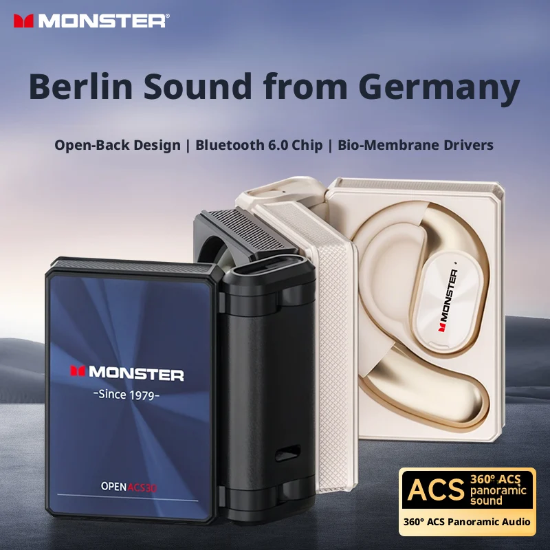 monster AC530 Open bi-folding wireless Bluetooth headset, perfect for sports and running enthusiasts