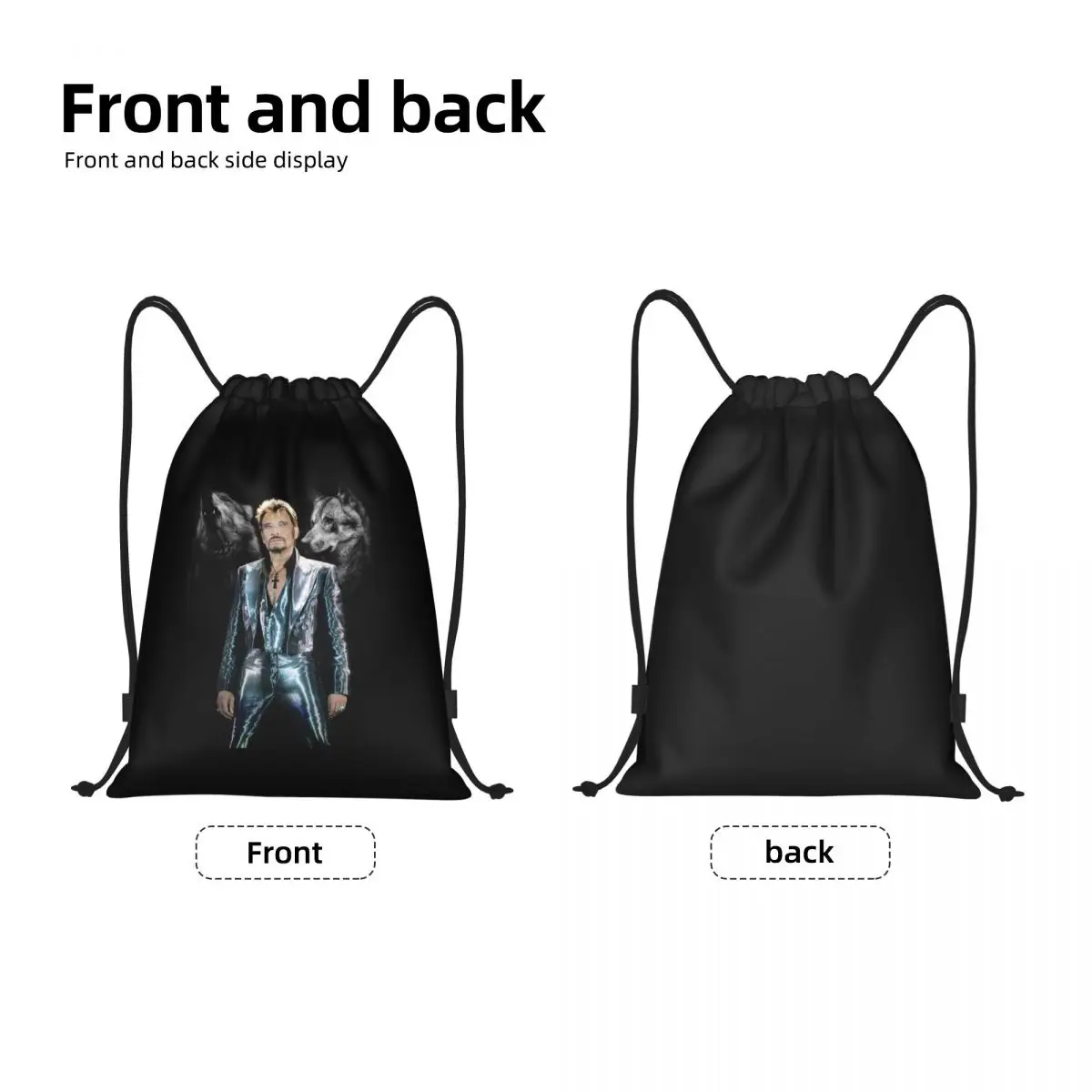 Custom Johnny Hallyday com Wolf Drawstring Bag para compras, mochilas de ioga, cantor de rock francês, sackpack de ginástica esportiva para mulheres e homens