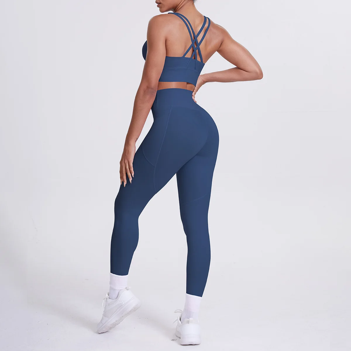 

Yoga 2pc Suit Sports Fitness High Waist Hip Lift Tight Breathable Backless Pocket Suit Running Workout Clothes Gym Sportswear