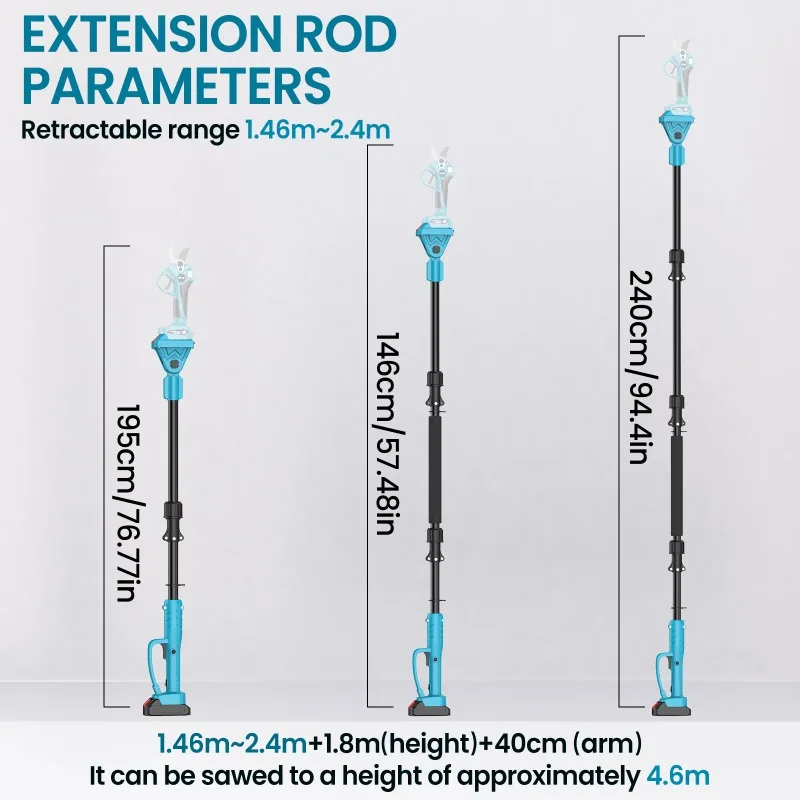 【Premium】2M Telescopic Pole Suitable For Pruning Shear, Aluminum Alloy Extension Pole with 180° Adjustable High Branch for   Bat