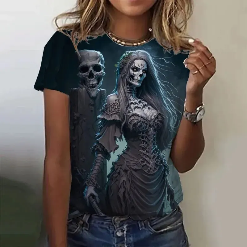 New Summer Skull 3D Print T-shirts Women Horror Streetwear Casual Fashion Short Sleeve T Shirt O-neck Kids Tees Tops Clothing