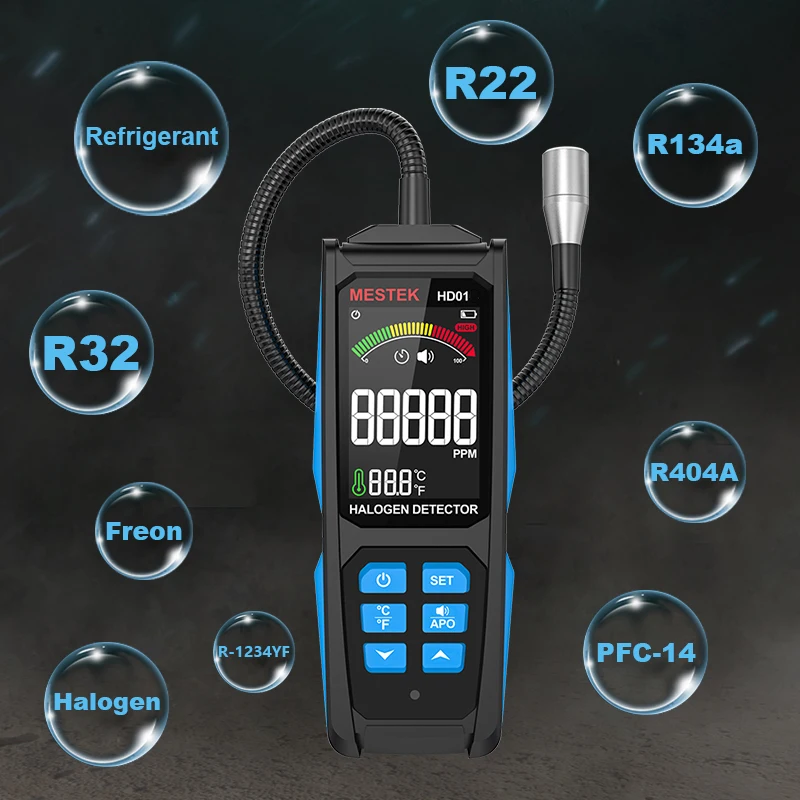 Analyseur de gaz halogénés Freon R22 R32 R134a, détecteur de fuites de réfrigérant pour climatiseur R404a R410a R123a 0-1000PPM HVAC HFC/HCFC 1