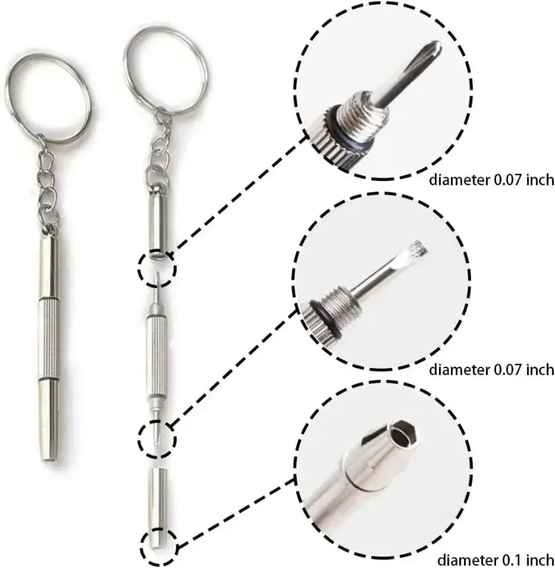 Mini destornillador multifunción de acero inoxidable para gafas, destornillador de reloj con llavero, Kits de reparación, herramientas manuales, 20/1 piezas