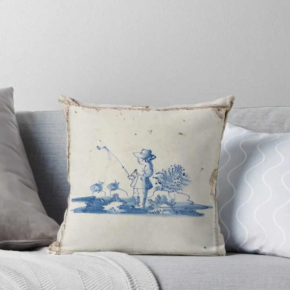 Vintage Delft blue tile with fisherman Throw Pillow Pillowcase Cushion Couch Pillows pillow