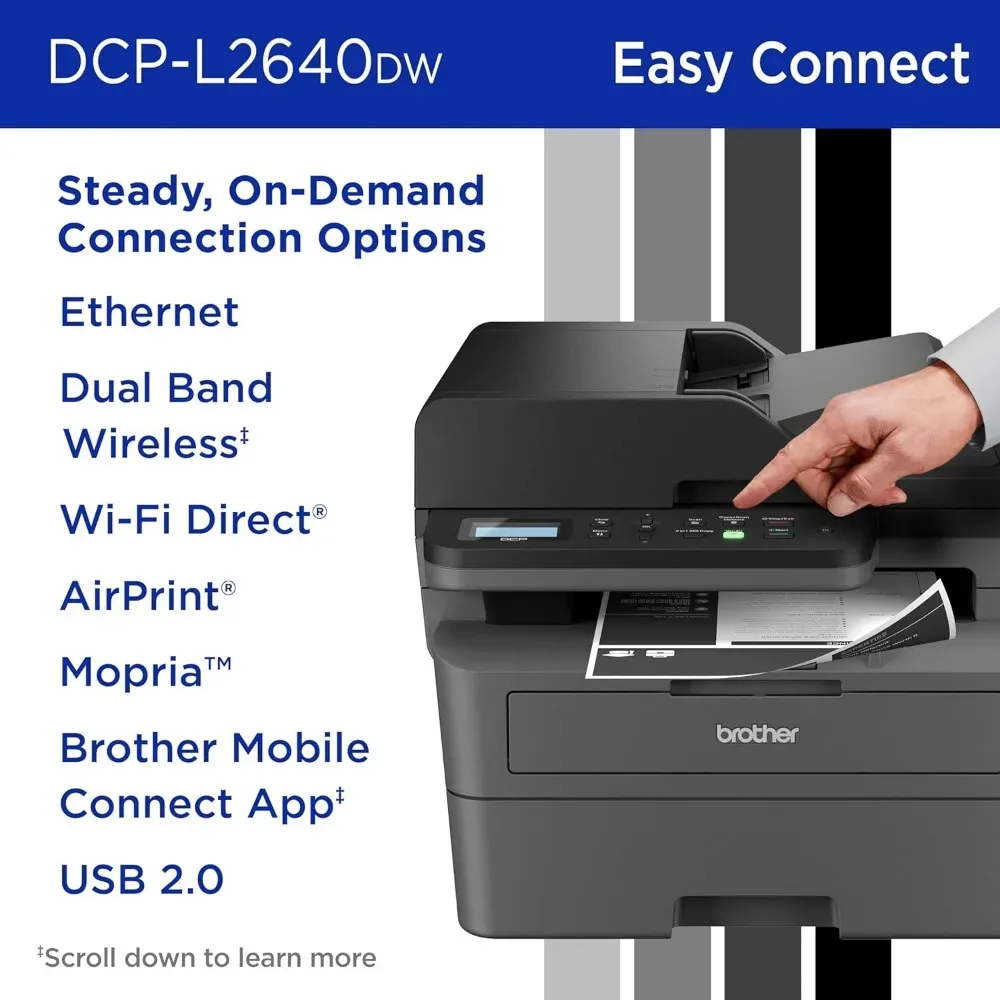DCP-L2640DW Wireless Compact Monochrome Multi-Function Laser Printer with Copy and Scan, Duplex, Mobile, Black
