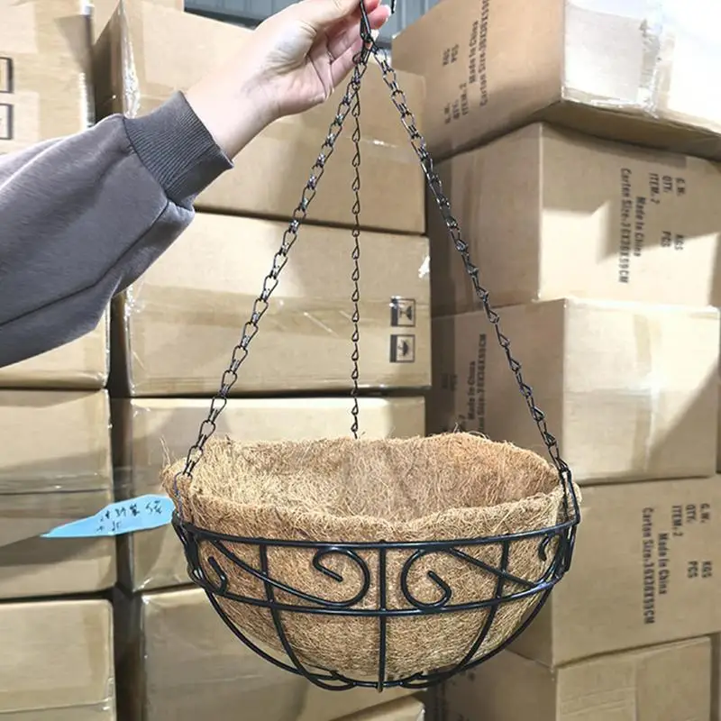 

Вкладыши из волокна Coco, подвесная корзина для растений, металлическая проволока, корзина для цветов, садовые аксессуары, украшение для патио, круглая вешалка для растений для дома