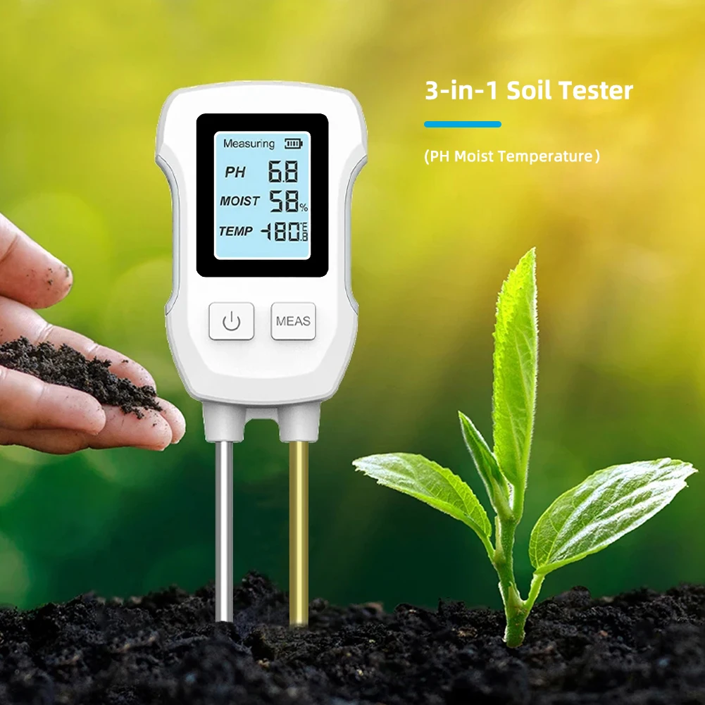 Digital LCD Soil Tester PH/Moisture/Temp 3.0-9 pH Meter Heat-resistant Metal Sensor Humidity Monitor for Flower Plants Gardening