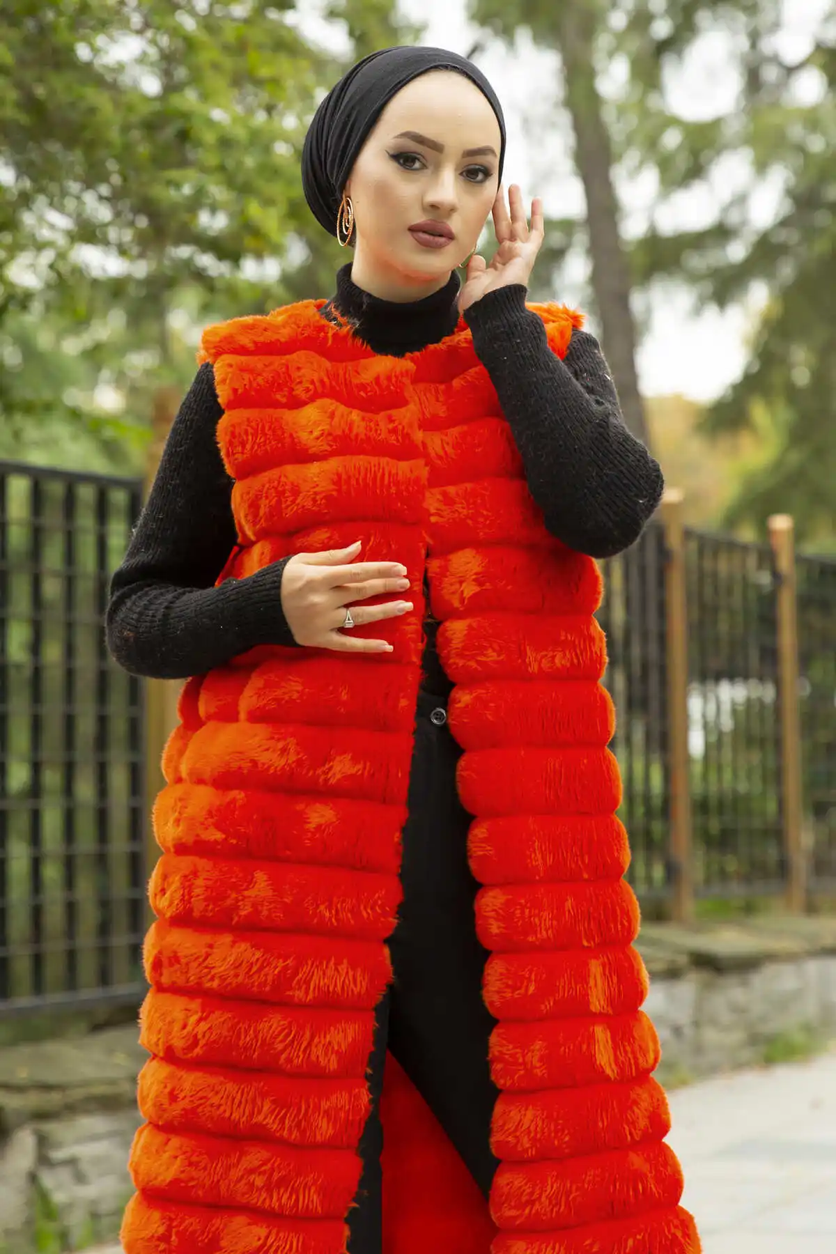 Plush Vest-Orange Winter Autumn 2021 Muslim Women Hijab headscarf islamic Turkey