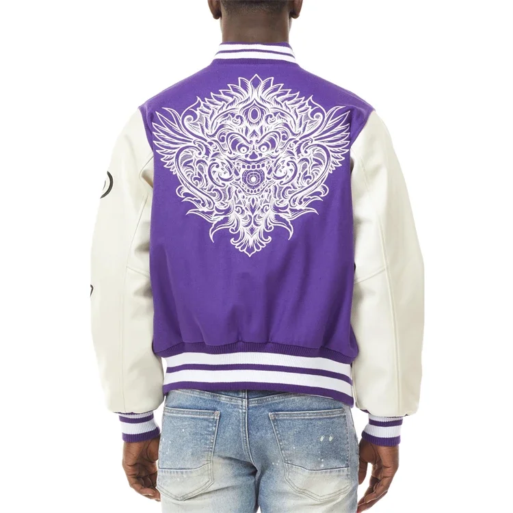 Summer Customized Wool College Varsity Jacket for Men Leather Sleeve Plain Purple Lettermen Baseball Men's Versity Jacket