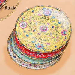 Phnom Penh Enamel Ceramic Plate Creative Flower Texture Relief Steak Dinner Plates Chinese style Tableware Dish Dessert Dishes