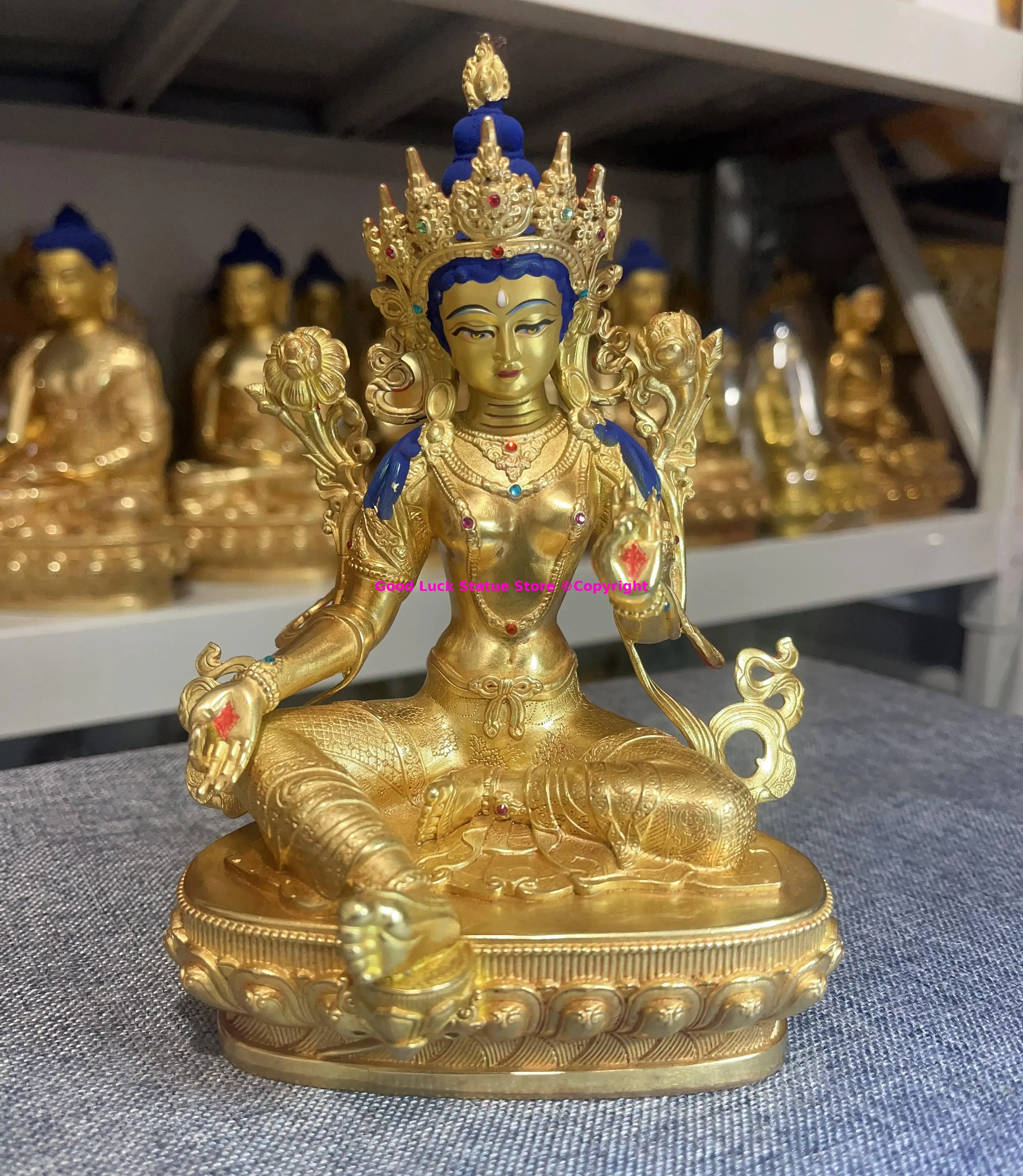 high quality gemstone Holy Salvation Green Tara Bodhisattva buddha statue 15cm tibet buddhist altar supplies HOME temple worship