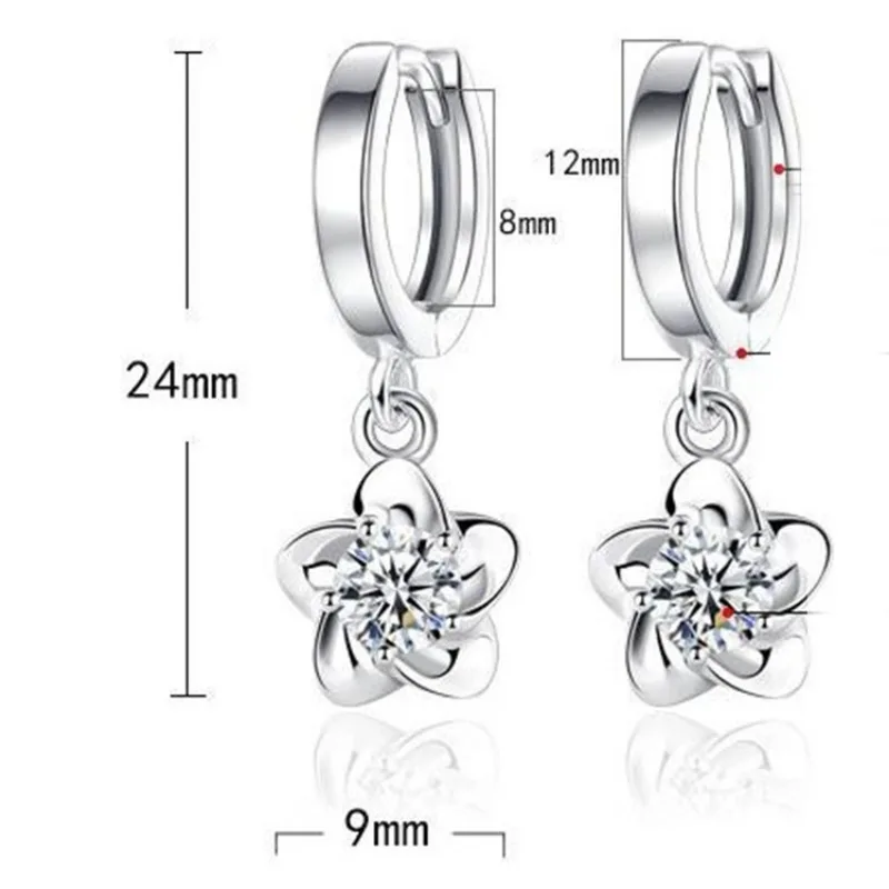 2Pcs Trendy New Fashion Zircon 925 Silver Earrings For Women With Simple Plum Blossom Earring Hoops And Elegant Earrings Gift image 3