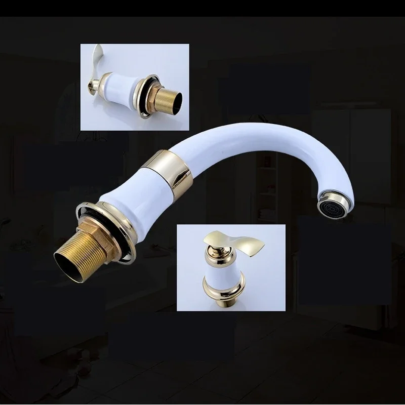 4Pcs/Set Brass Deck Mounted Bathroom Bathtub Faucet Set with Handheld Shower Tub Basin Faucet Cold and Hot Mixer Water Tap Crane