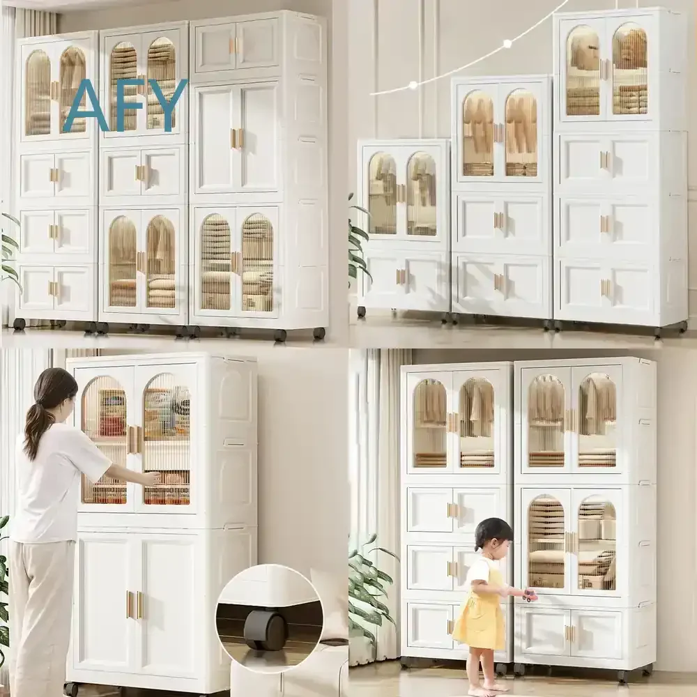 Installation-free Folding Wardrobe for Home Bedroom Living Room Dust-proof Storage Cabinet Plastic Snack Cabinet Space Saving