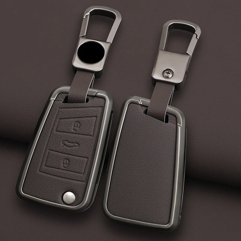 Alloy Leather Car Key Case Cover For VW Volkswagen Golf 7 MK7 Tiguan MK2 For Seat Ateca Leon FR 2 Ibiza Skoda Octavia Kodiaq