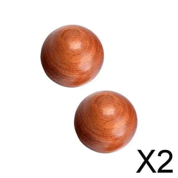 2x2Pcs Portable Hand Massage Balls Smooth Compact Gift Wood for Seniors Kids 6cm Red Brown