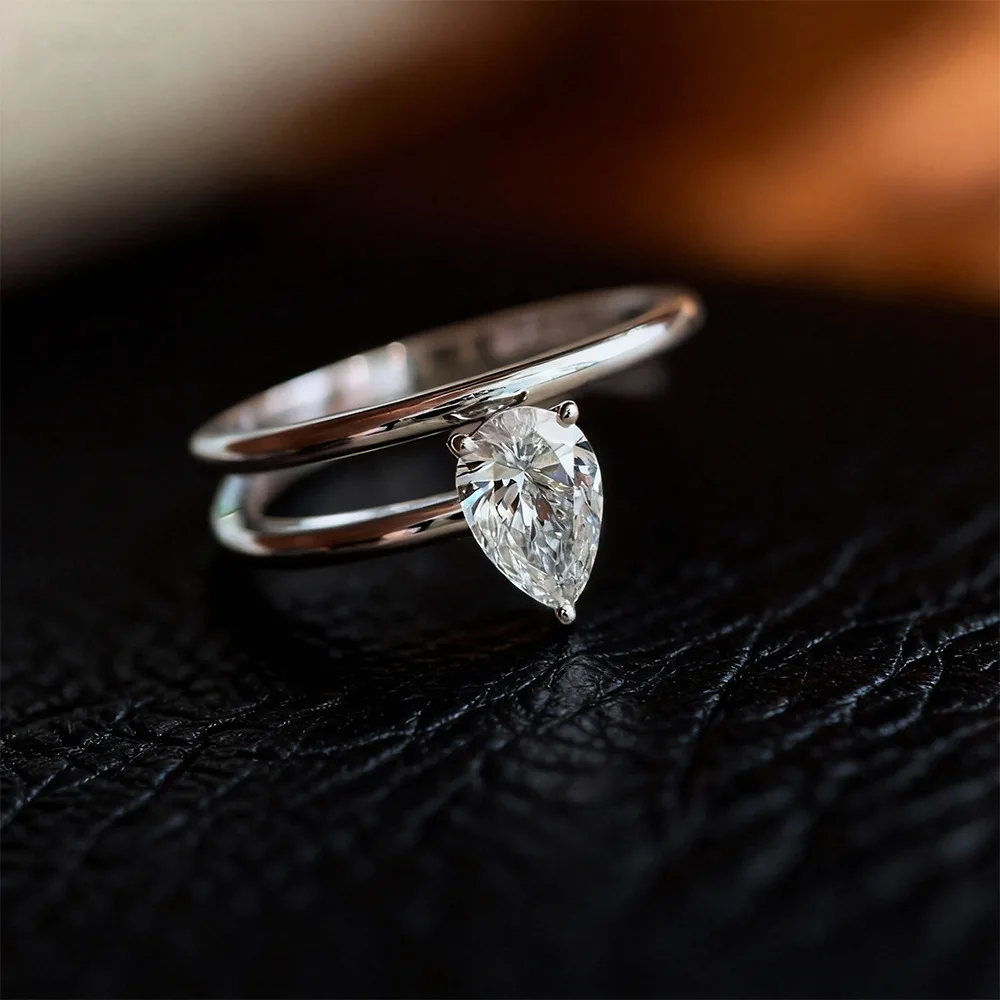 OEVAS 6x8 مللي متر قطرة الماء مويسانيتي خواتم الزفاف للنساء S925 الفضة مطلي 18K الذهب أنيقة الحد الأدنى حفلة غرامة مجوهرات