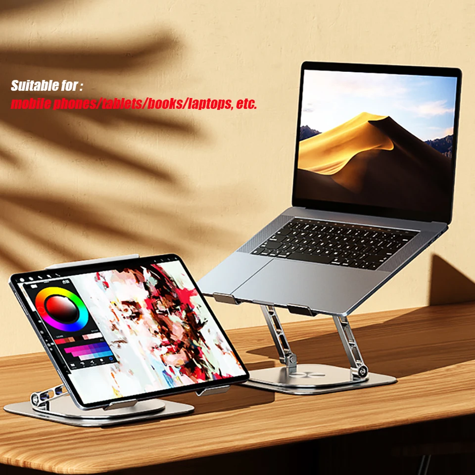 Laptop Stand Desk Riser 360 Rotation Multi-Angle Height Adjustable Notebook Stand with Cooling Fan for MacBook M1 Dell HP Xiaomi