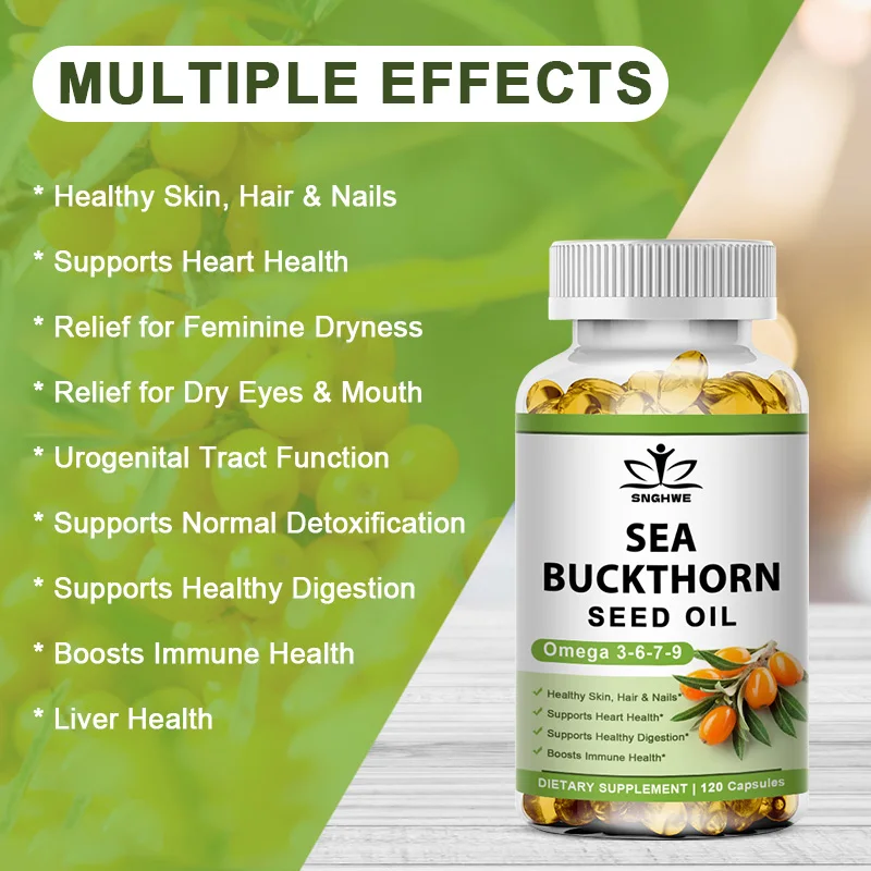 Sea Buckthorn Oil Blend Capsules, Complete Omega-7, Skin, Digestive Health Daily Supplements