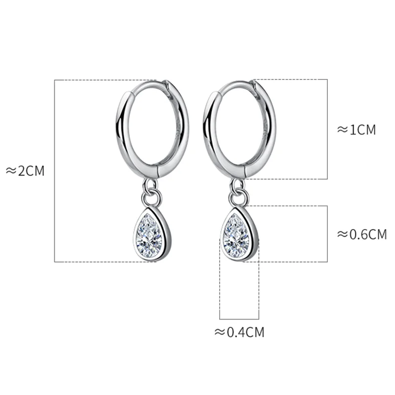 WANTME 925 Sterling Silver Sweet Water Drop Zircon Huggies Pendant Earrings for Women Fashion Wedding Party Hoop Charm Jewelry