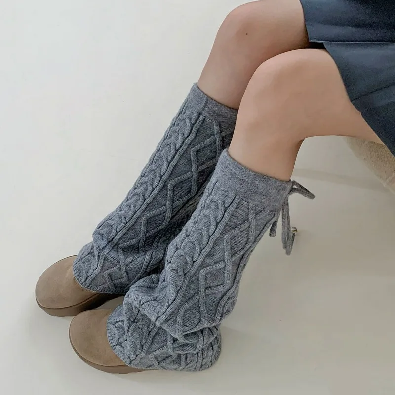 New Cable Knit Leg Warmers Slouchy Drawstring Tie Thick Thermal Winter Warm Boot Socks Cuffs for Women Cozy Knitted​