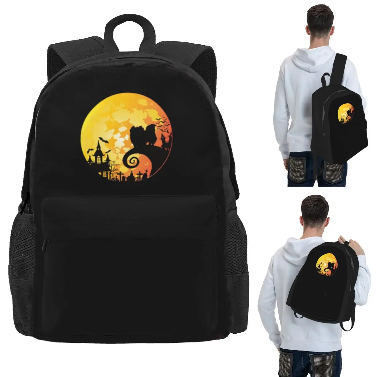 

Pekingese Dog And Moon Halloween Student Backpack School Bag Hiking Travel Daypack for Boys Girls Bookbag Shoulder Bags